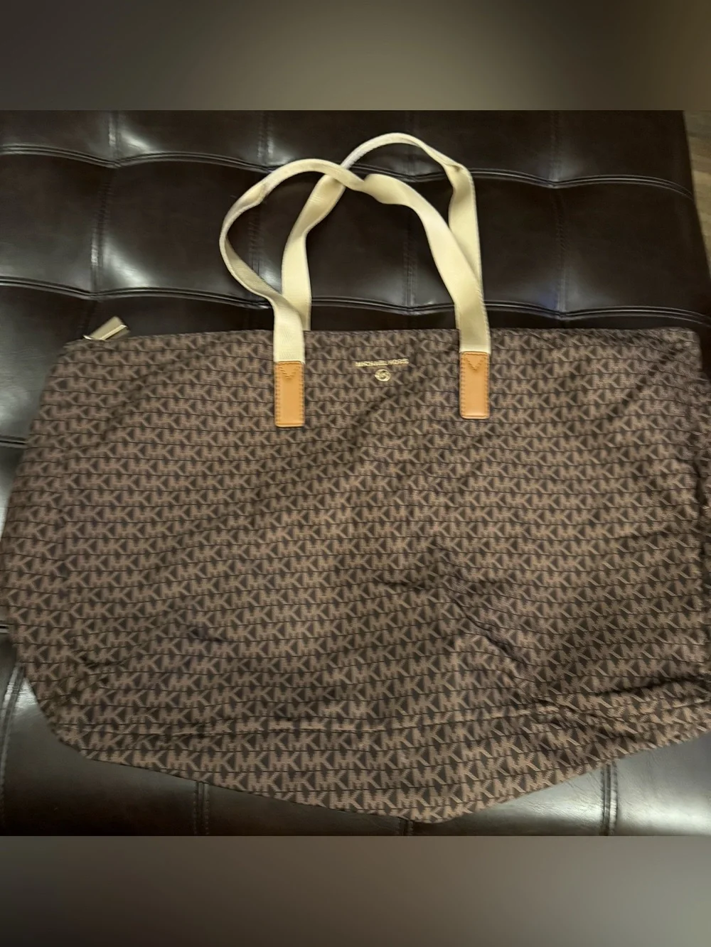 Authentic Michael Kors Brown Logo Jet Set Large Packable Nylon Tote